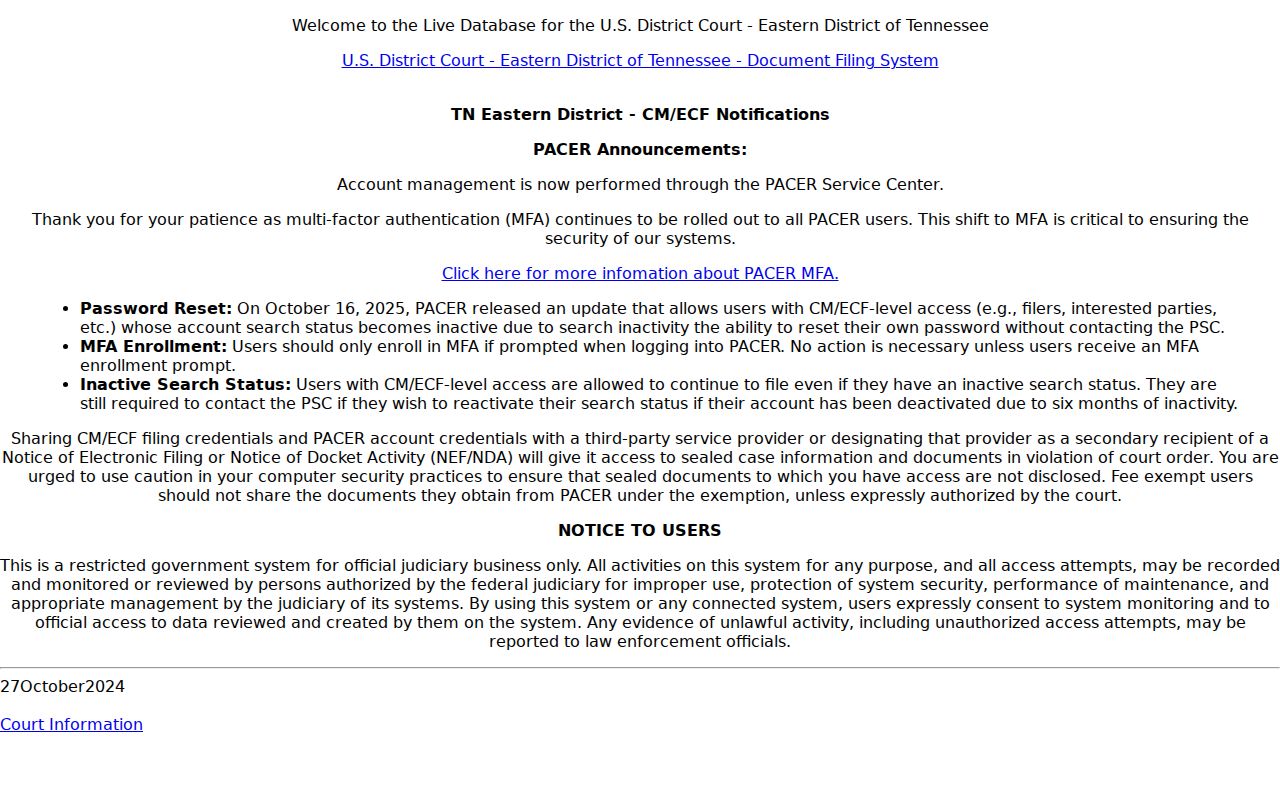 Marion County case search comparison showing federal CM ECF login
