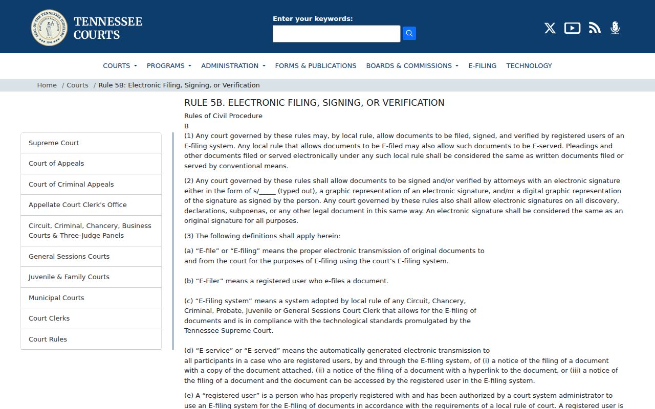 Marion County civil docket electronic filing Rule 5B page