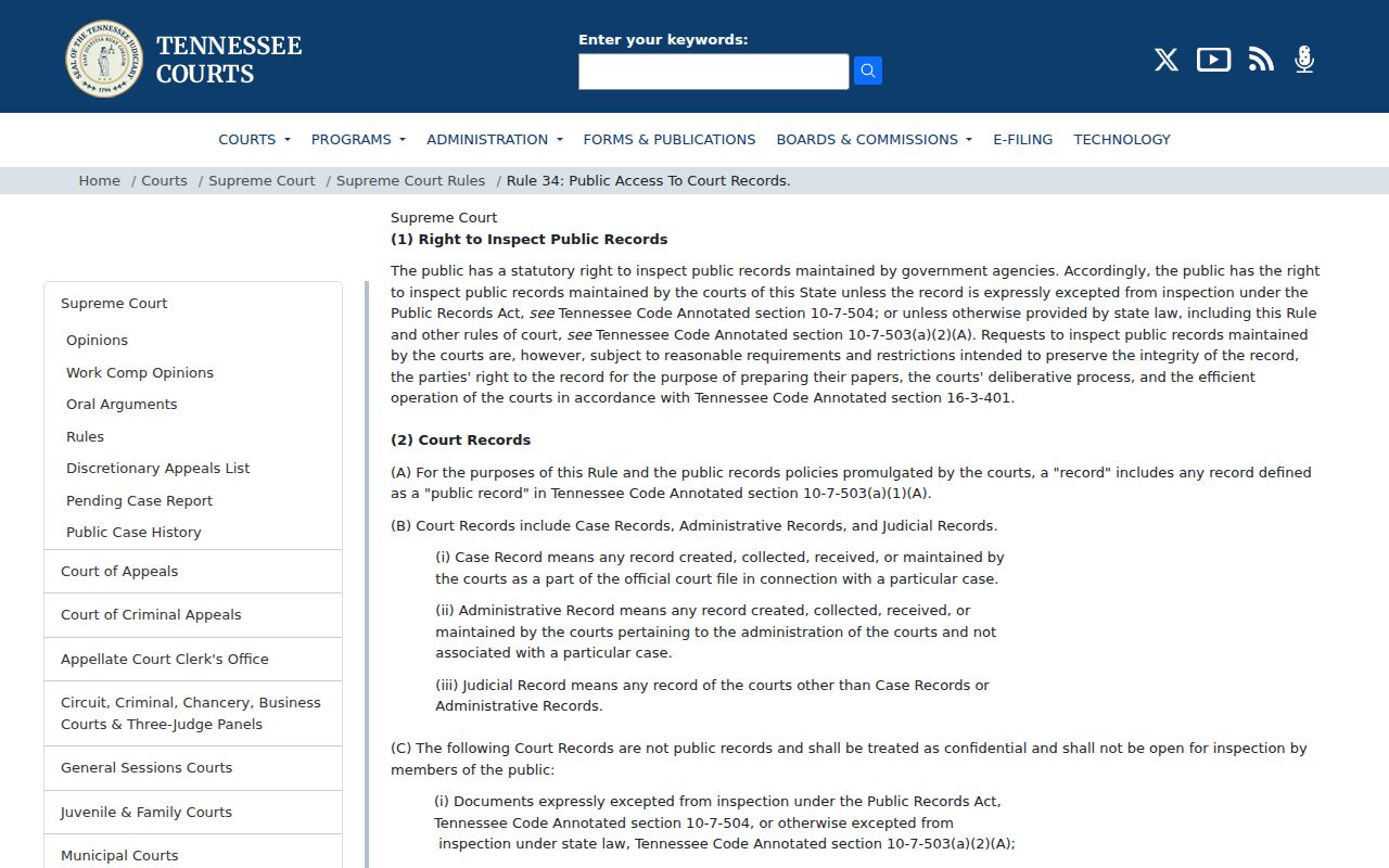 Marion County court records Rule 34 access page