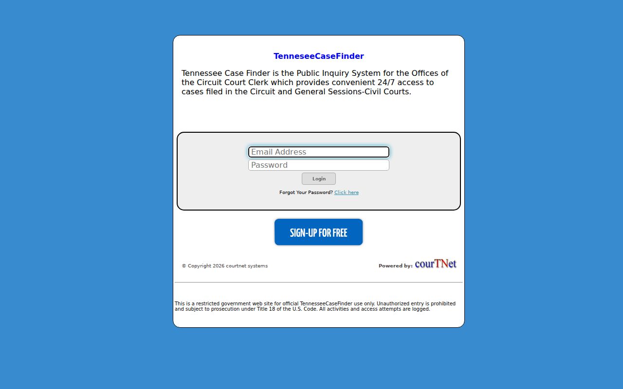 Marion County criminal docket CourtNet restricted login screen