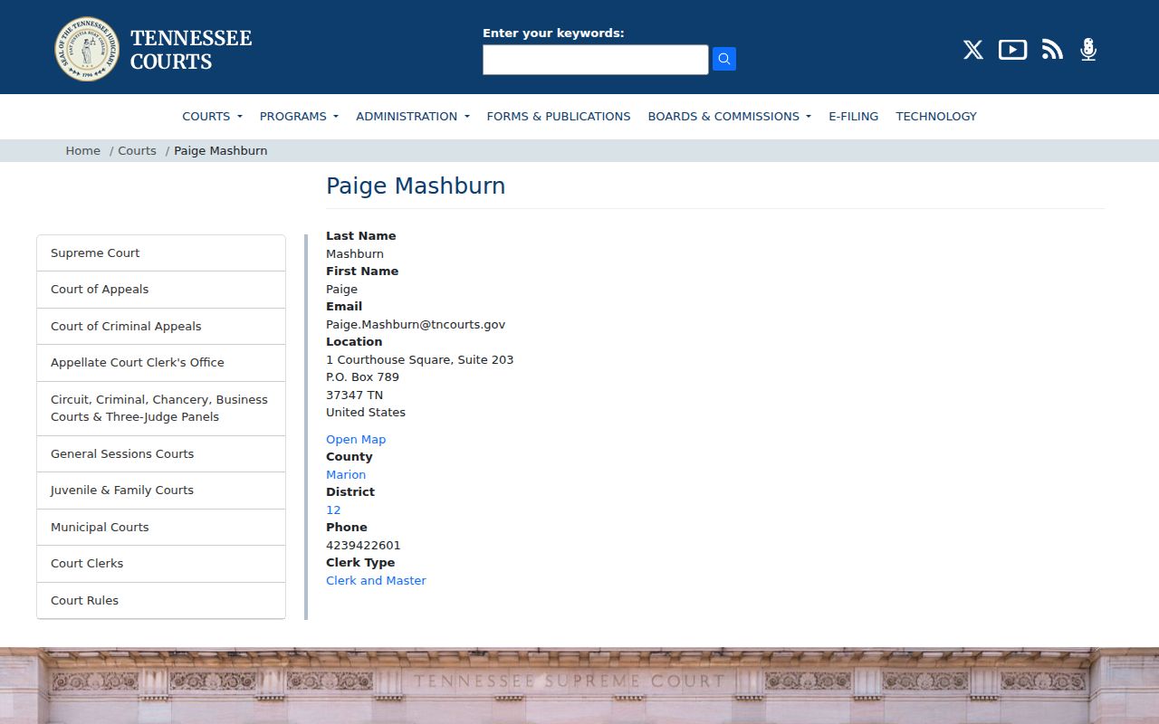 Marion County court docket Clerk and Master Paige Mashburn profile
