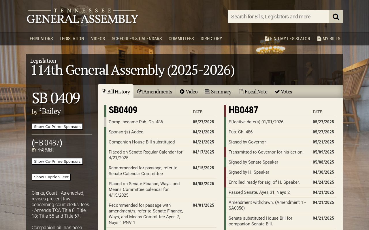 Official Tennessee legislative fee schedule record relevant to court copies