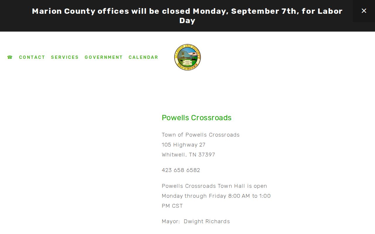 County-hosted Powells Crossroads Town Hall contact details