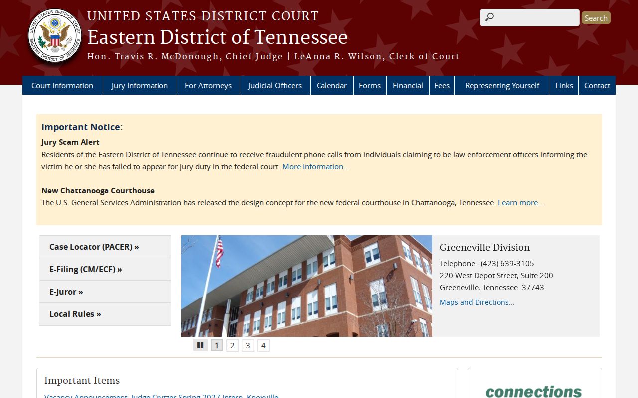 South Pittsburg court docket federal Eastern District routing page